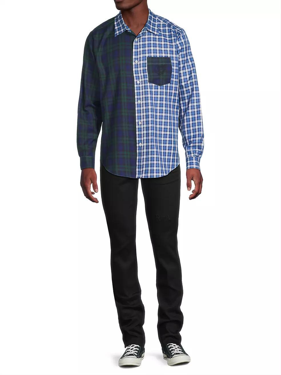 Split Tartan Button-Up Shirt Product Image