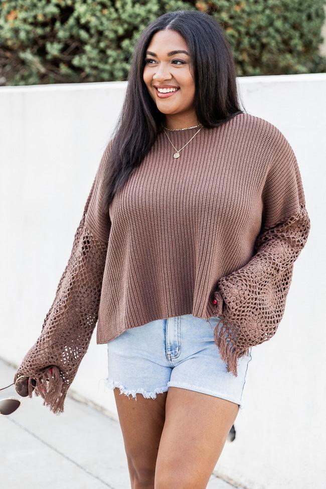 Together Again Crochet Sleeve Sweater Brown Product Image