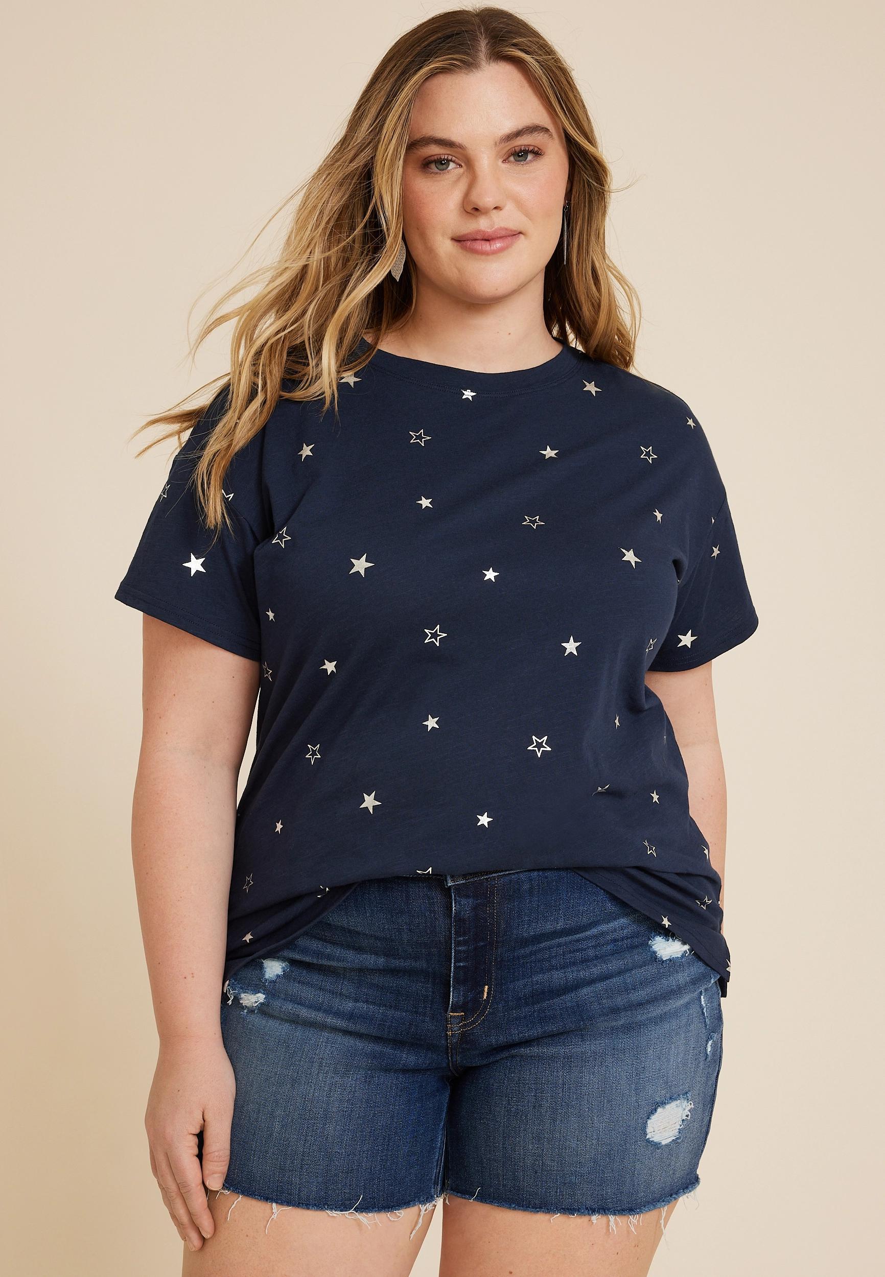 Maurices 4X Plus Size Womens 24/7 Dawson Star Crew Neck Tee Blue Product Image