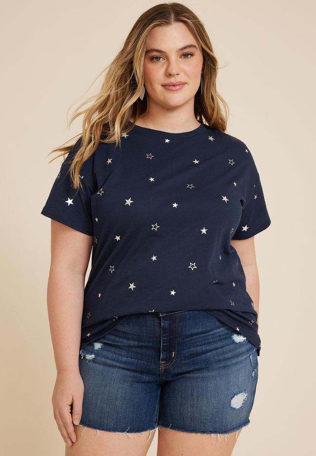 Maurices 2X Plus Size Womens 24/7 Dawson Star Crew Neck Tee Blue Product Image