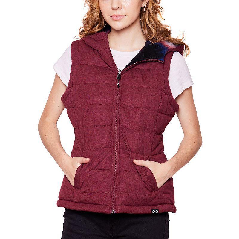 Womens Be Boundless Hooded 2 In-1 Reversible Fleece Vest Red Product Image