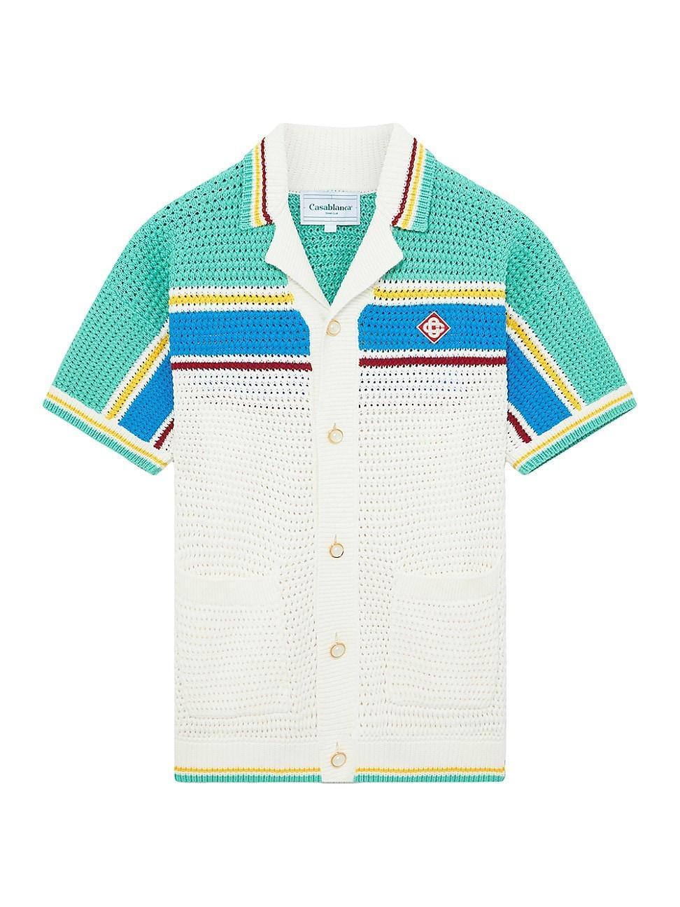 Mens Crochet Button-Down Tennis Shirt Product Image