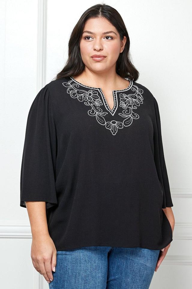 Roz & Ali 3/4 Sleeve Embroidered Top - Plus Female Product Image