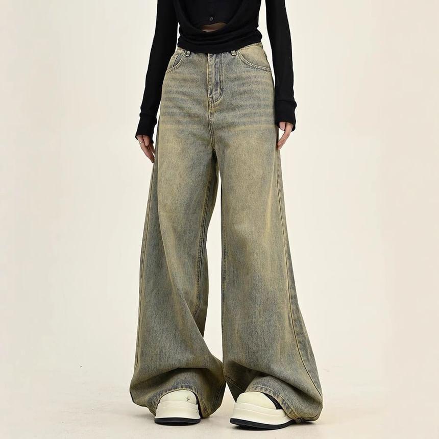 Mid Rise Washed Wide Leg Jeans Product Image