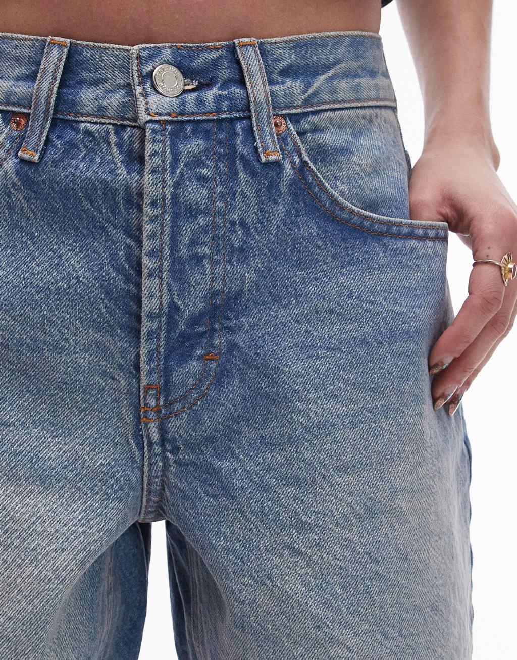 Topshop denim Editor shorts with tint in mid blue Product Image