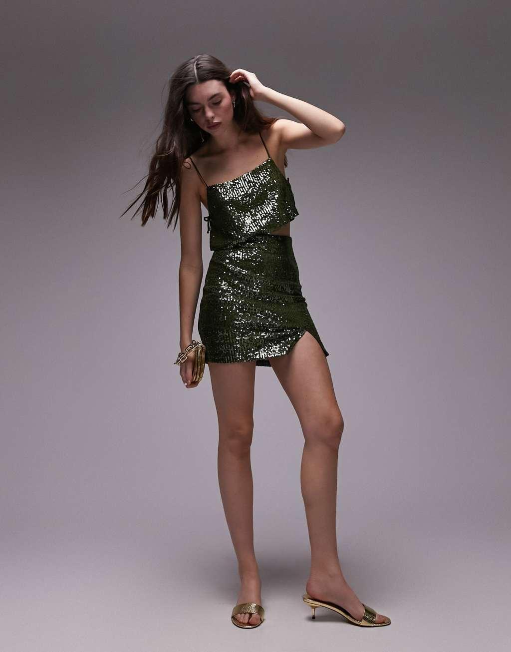 Topshop sequin mini skirt in green - part of a set product image