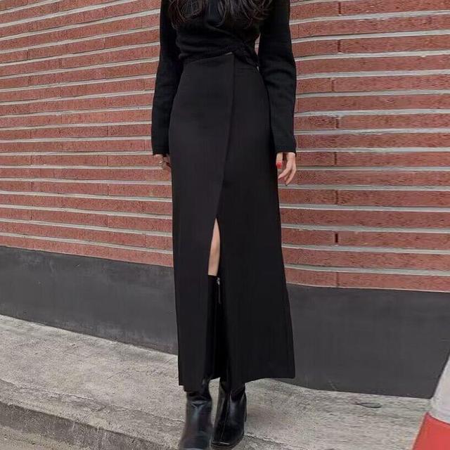 High Rise Plain Slit Maxi A-Line Skirt Product Image