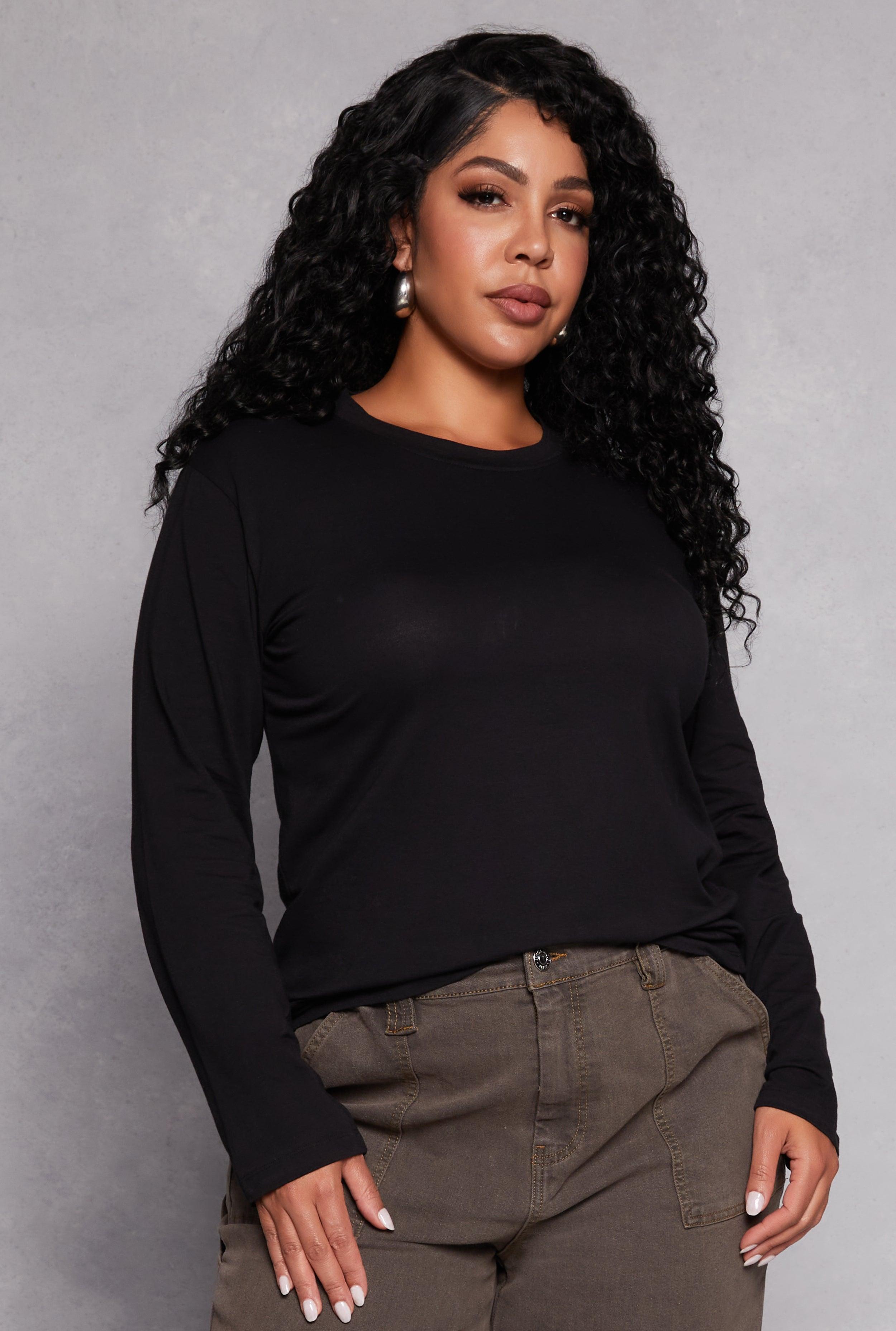 Womens Plus Size Long Sleeve Crew Neck Tee Product Image