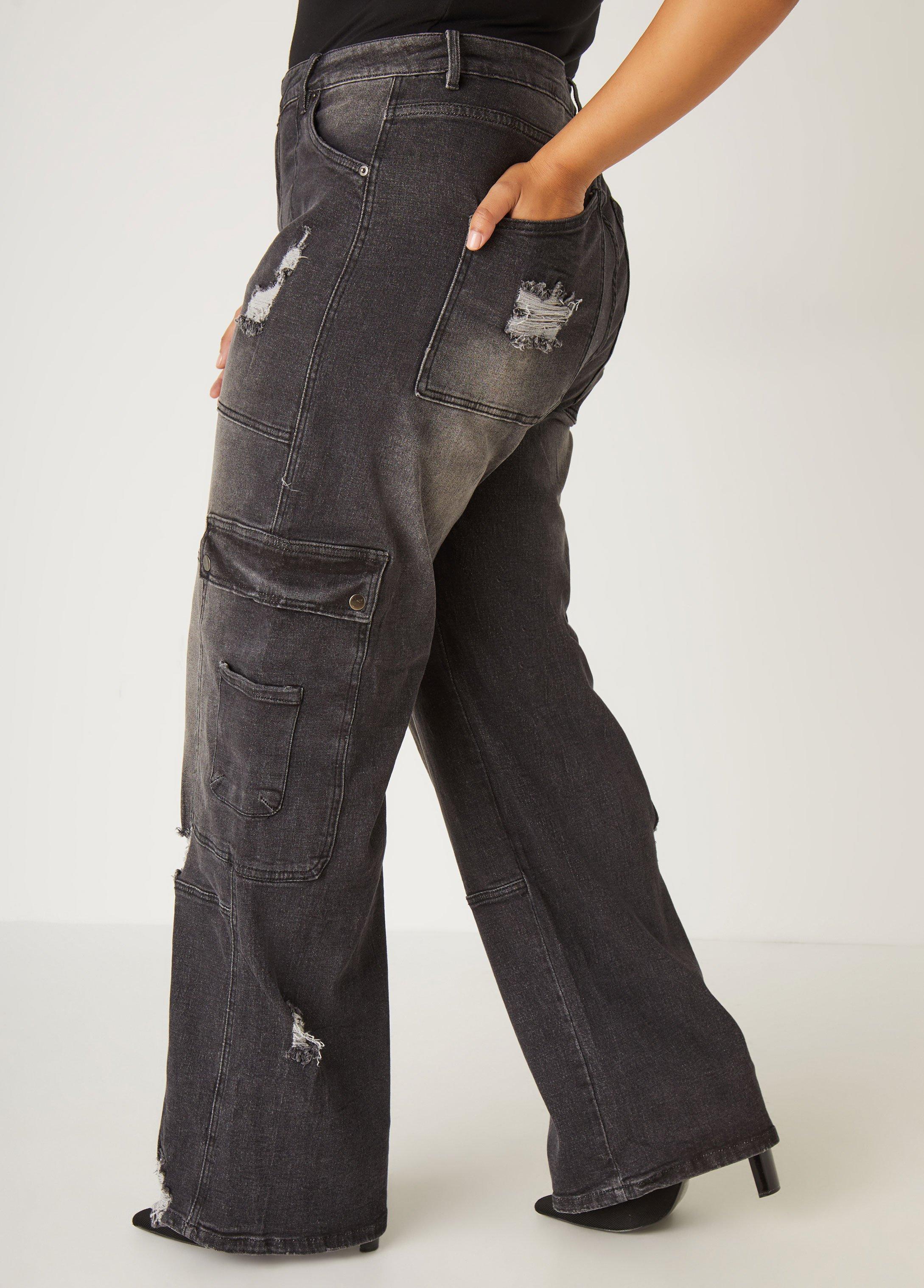 High Rise Distressed Cargo Jeans Product Image