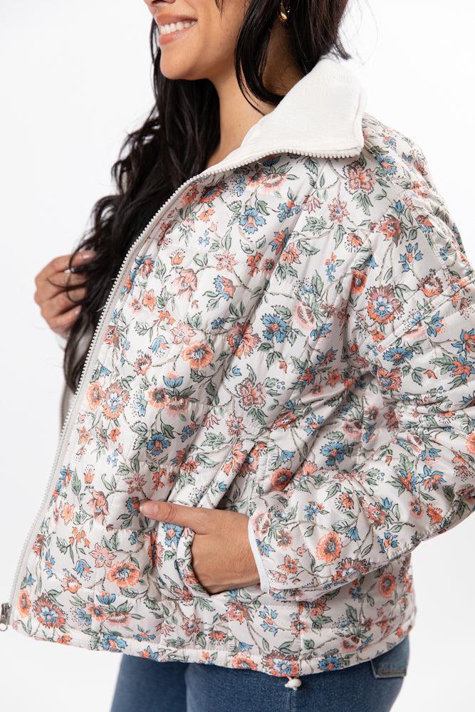 Vail Valley Pink Ivory Multi Floral Quilted Zip Up Jacket Product Image