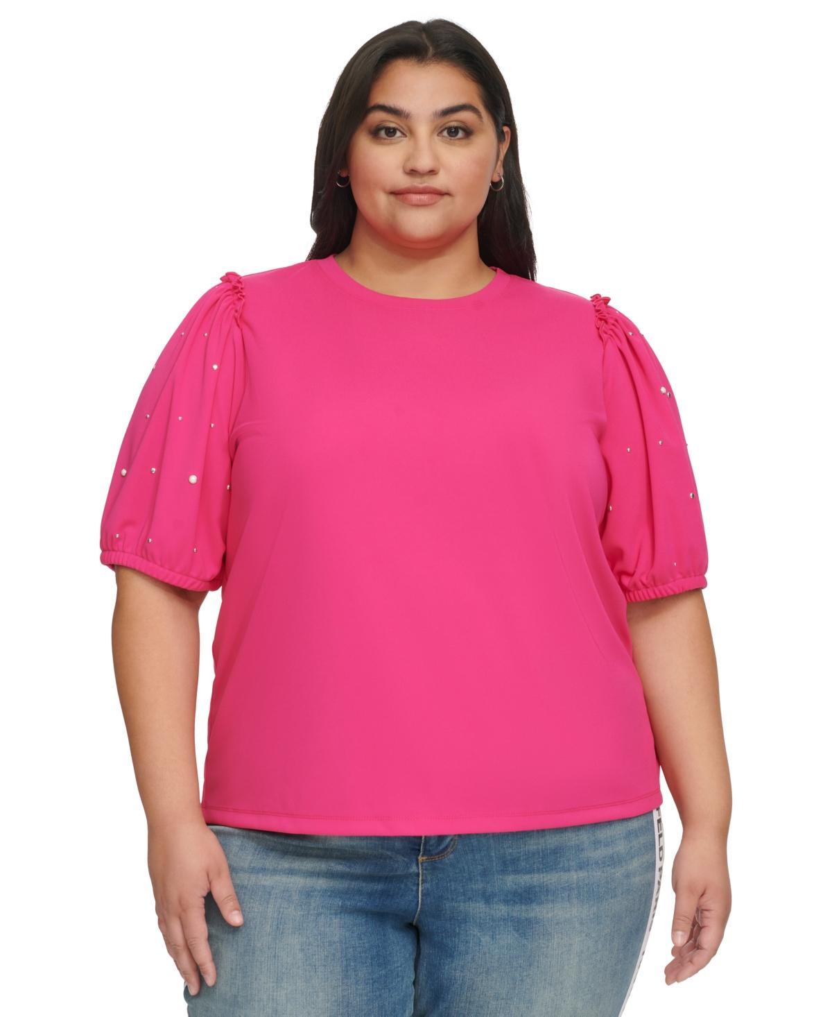 Karl Lagerfeld Paris Womens Plus Size Embellished Puff Sleeve Top, First@Macys Product Image