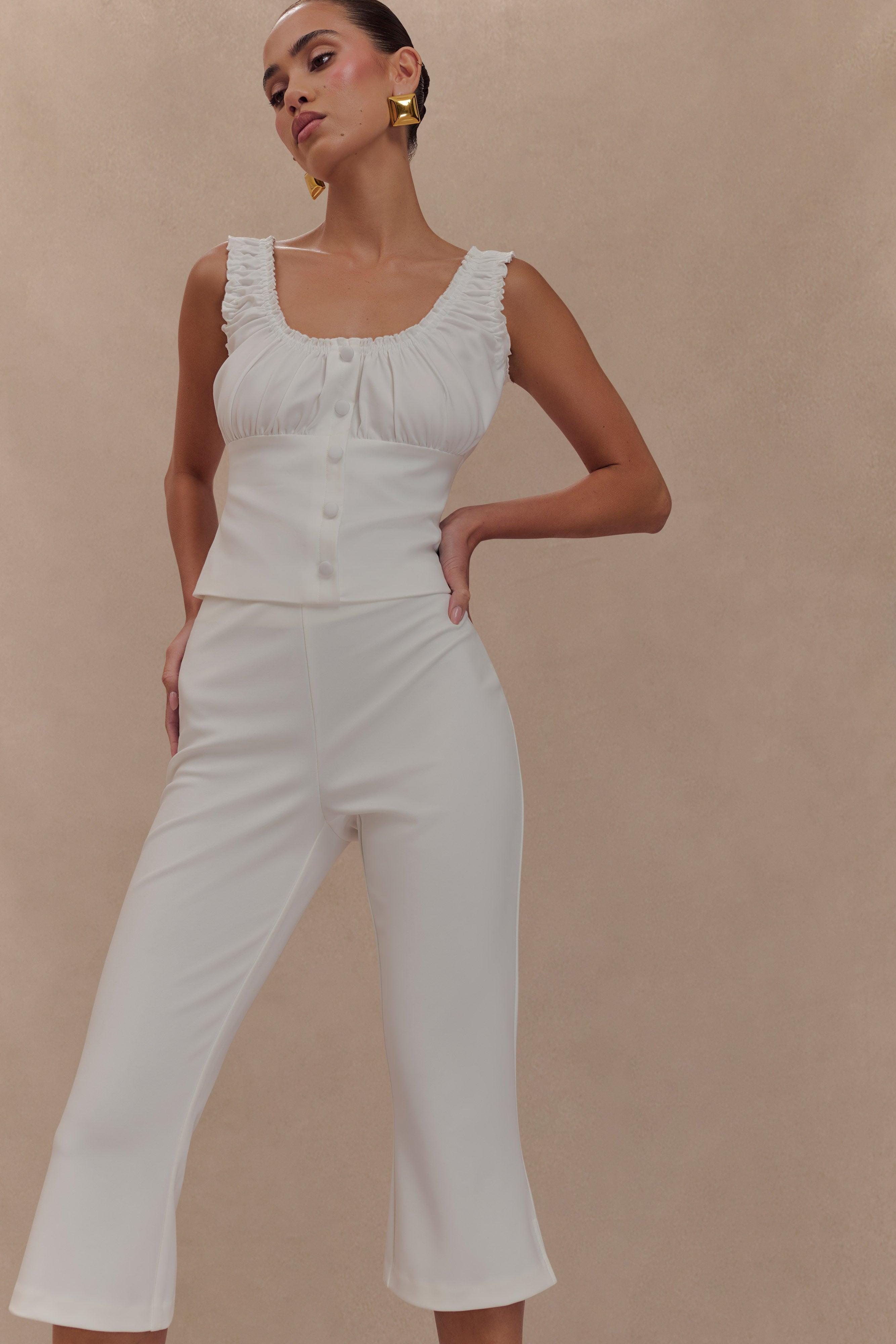 Layla Flared Crepe Capri Pants - White Product Image