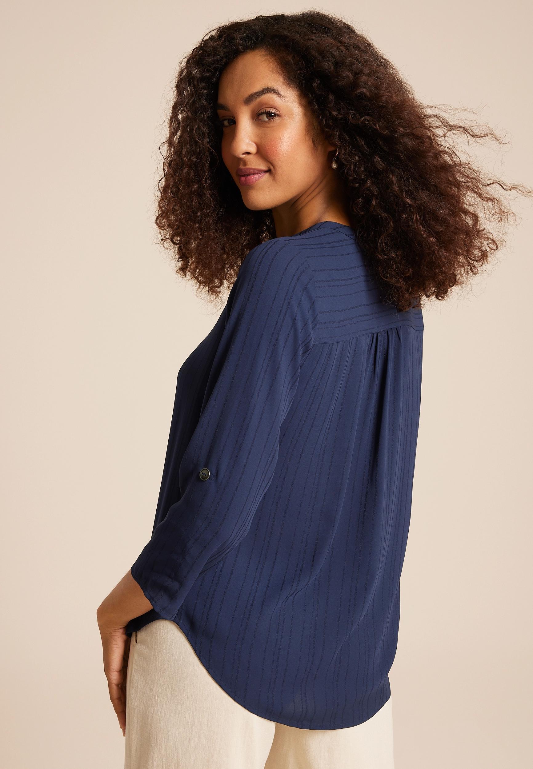 Atwood Jacquard Striped 3/4 Sleeve Popover Blouse Product Image