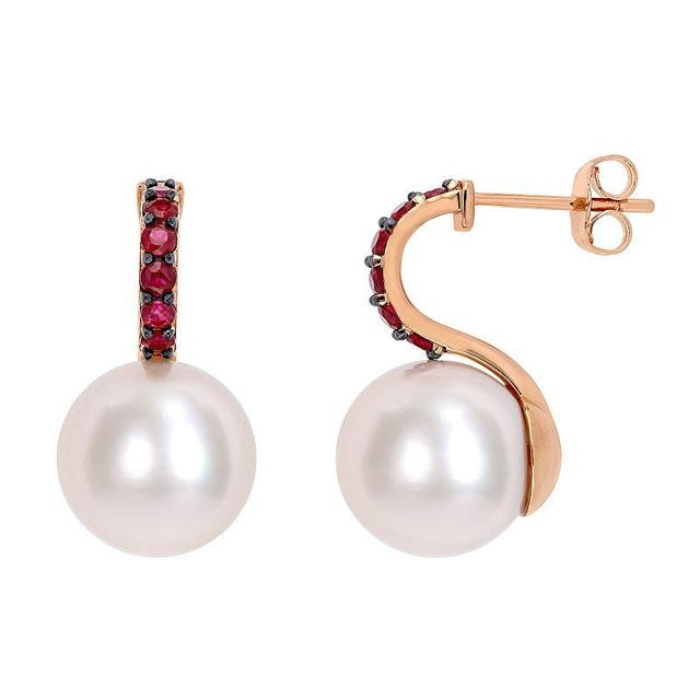 Stella Grace 10k Rose Gold Ruby & Freshwater Cultured Pearl Earrings, Womens, 10k Pink Product Image