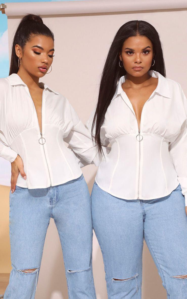 Plus White Zip Corset Detail Shirt Product Image