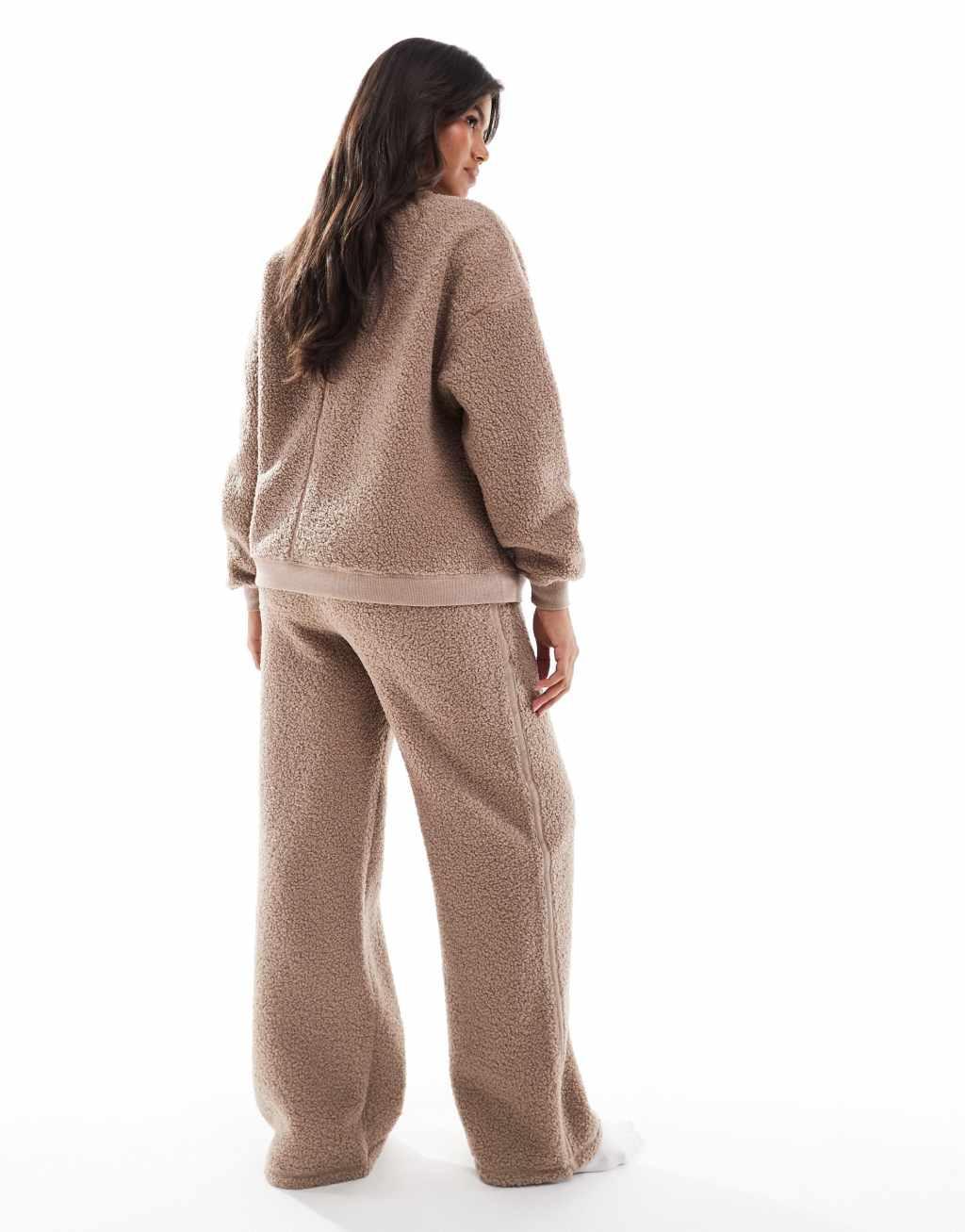 ASOS DESIGN Maternity lounge borg sweatshirt & wide leg pants set in taupe Product Image