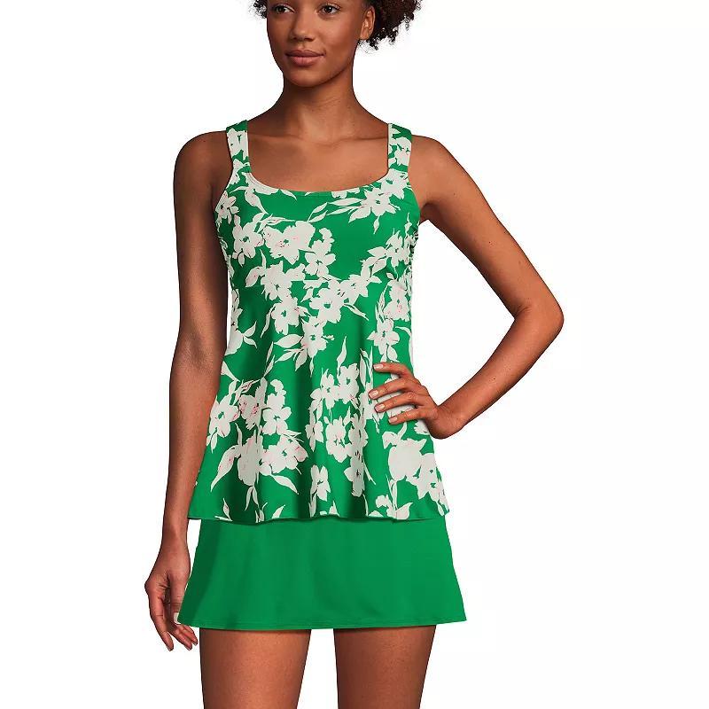 Womens Lands End Flutter Empire UPF 50 Tankini Swimsuit Top Green Painted Flower Product Image