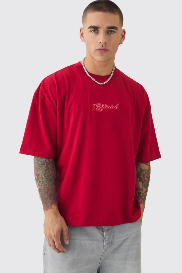 Oversized Boxy Extended Neck Heavyweight Embroidered T-shirt | boohooMAN USA Product Image