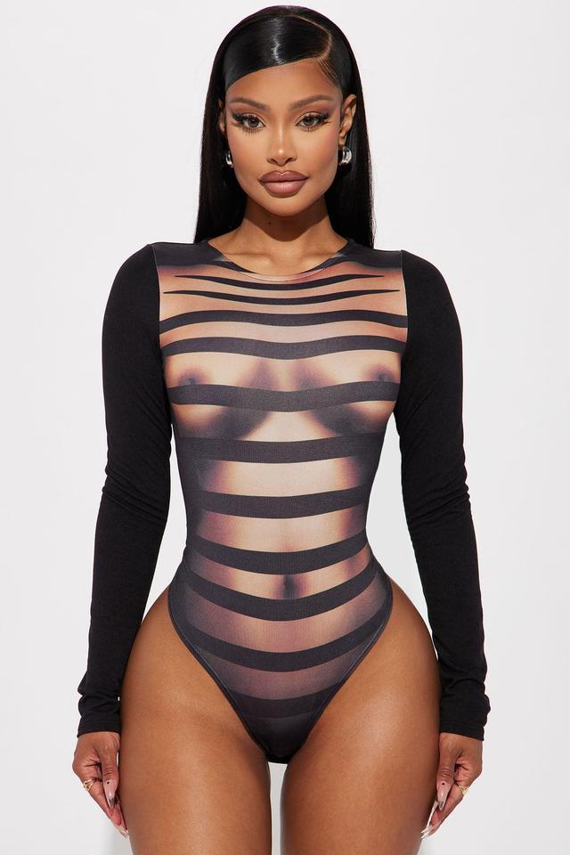 Hot And Seductive Long Sleeve Bodysuit - Brown/combo Product Image