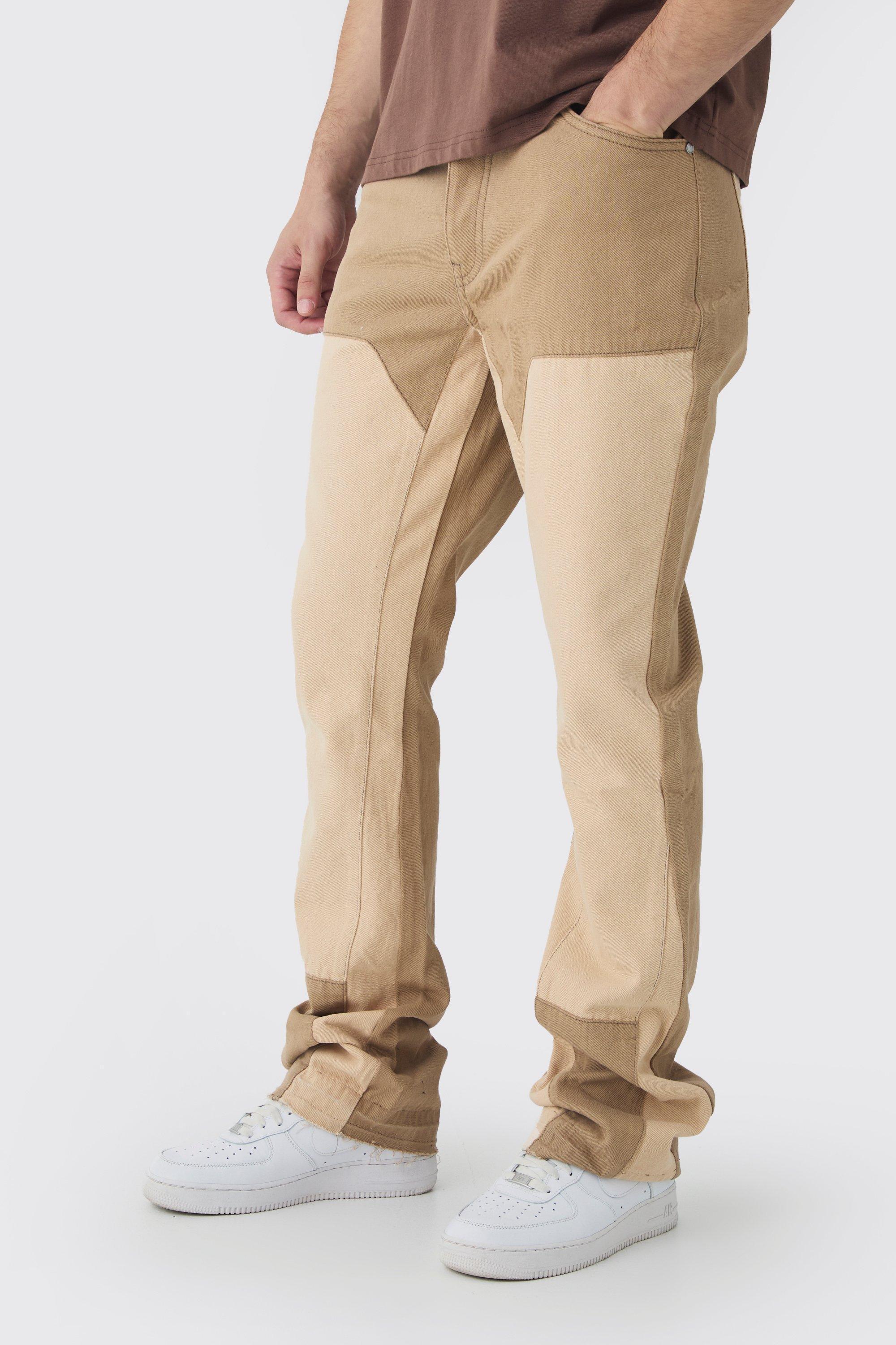 Mens Beige Tall Slim Rigid Flare Overdye Carpenter Jeans, Beige product image