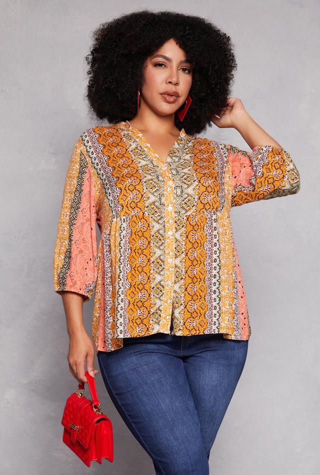 Womens Plus Size Border Print Boho Top Product Image