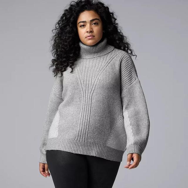 Plus Size Simply Vera Vera Wang Color Blocked Ribbed Sweater, Womens Dark Gray Fox Grey Product Image