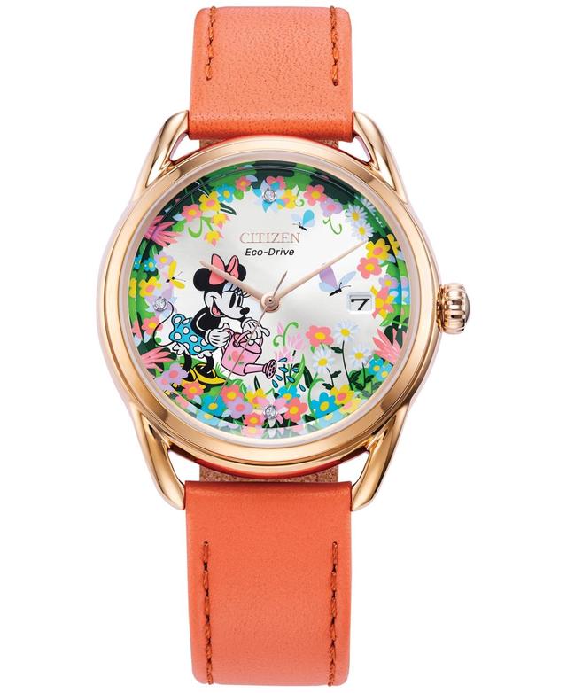 Citizen Womens Disney Collection Gardening Minnie Three Hand Pink Leather Strap Watch Product Image