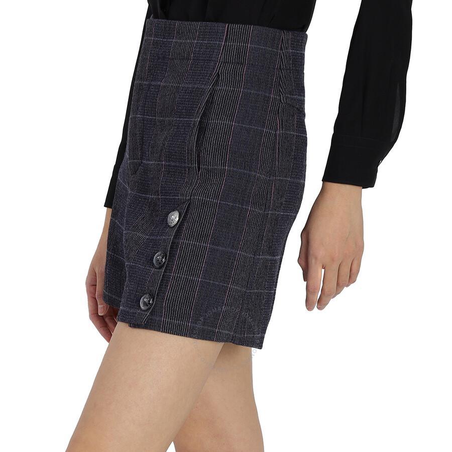 Chloe Ladies Virgin Wool High-waist Plaid Shorts In Blue Product Image