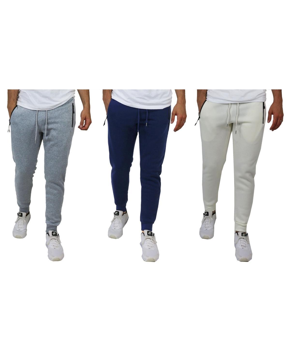 Galaxy By Harvic Mens Pro Star Slim Fit Fleece Lined Jogger Sweatpants, Pack of 3 - Heather Grey/Navy Product Image