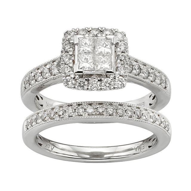 IGL Certified Diamond Square Halo Engagement Ring Set in 14k White Gold (1 Carat T.W.), Womens, Size: 5 Product Image