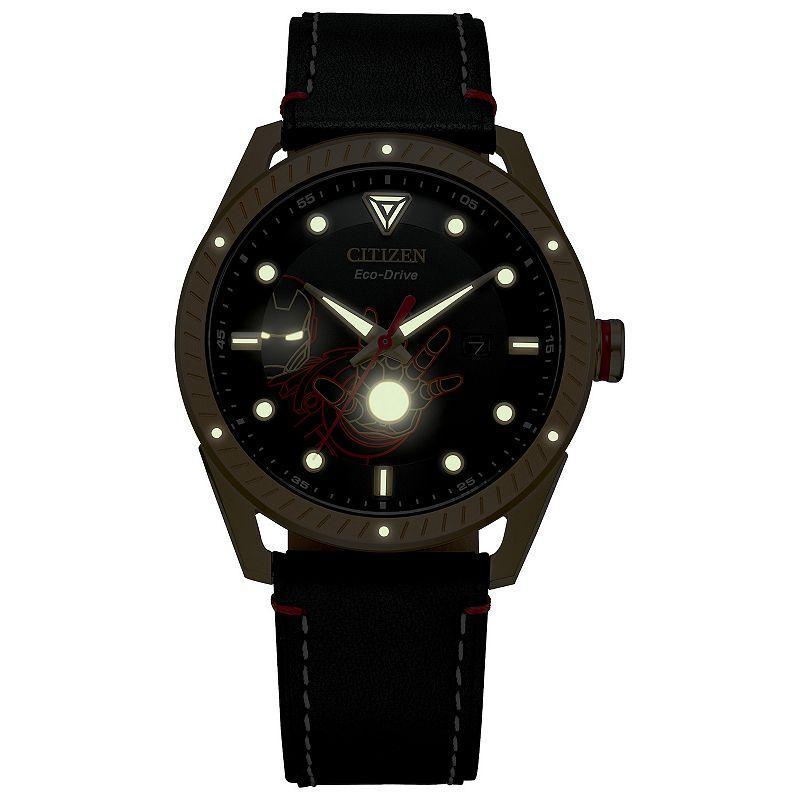 Marvel Iron Man Mens Eco-Drive Black Leather Strap Watch by Citizen - BM6992-09W Product Image