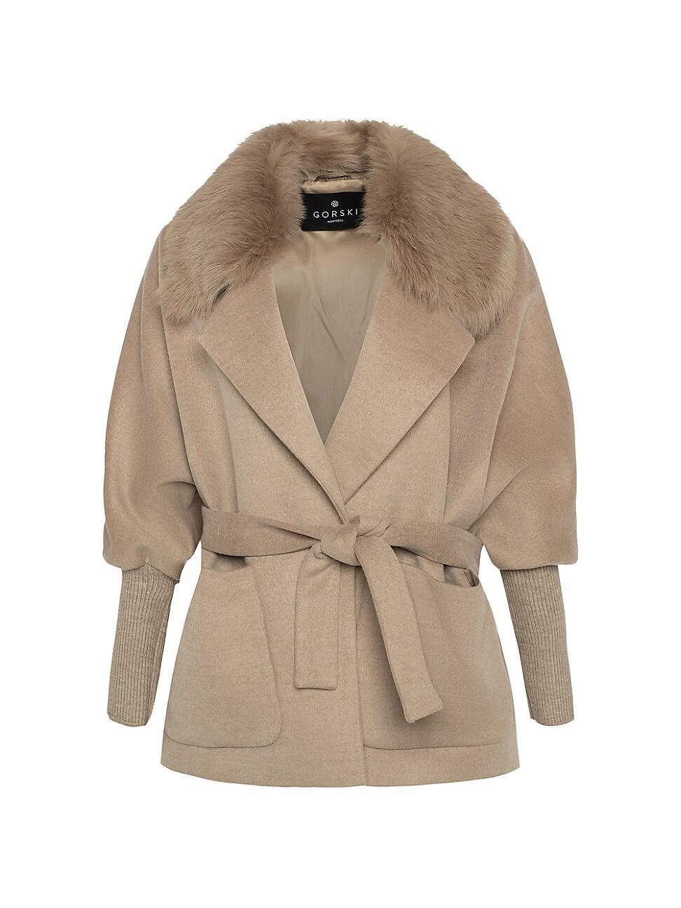 Womens Belted Jacket With Shearling Lamb Collar Product Image