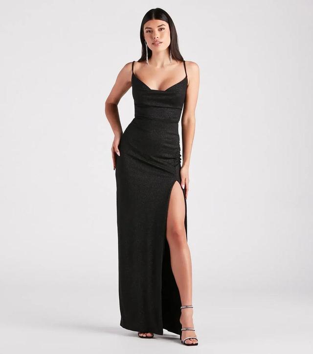 Shelly High Slit Glitter Knit Formal Dress Product Image