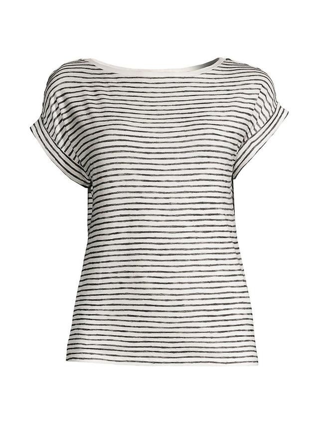 Womens Striped Stretch Linen Boatneck Top Product Image