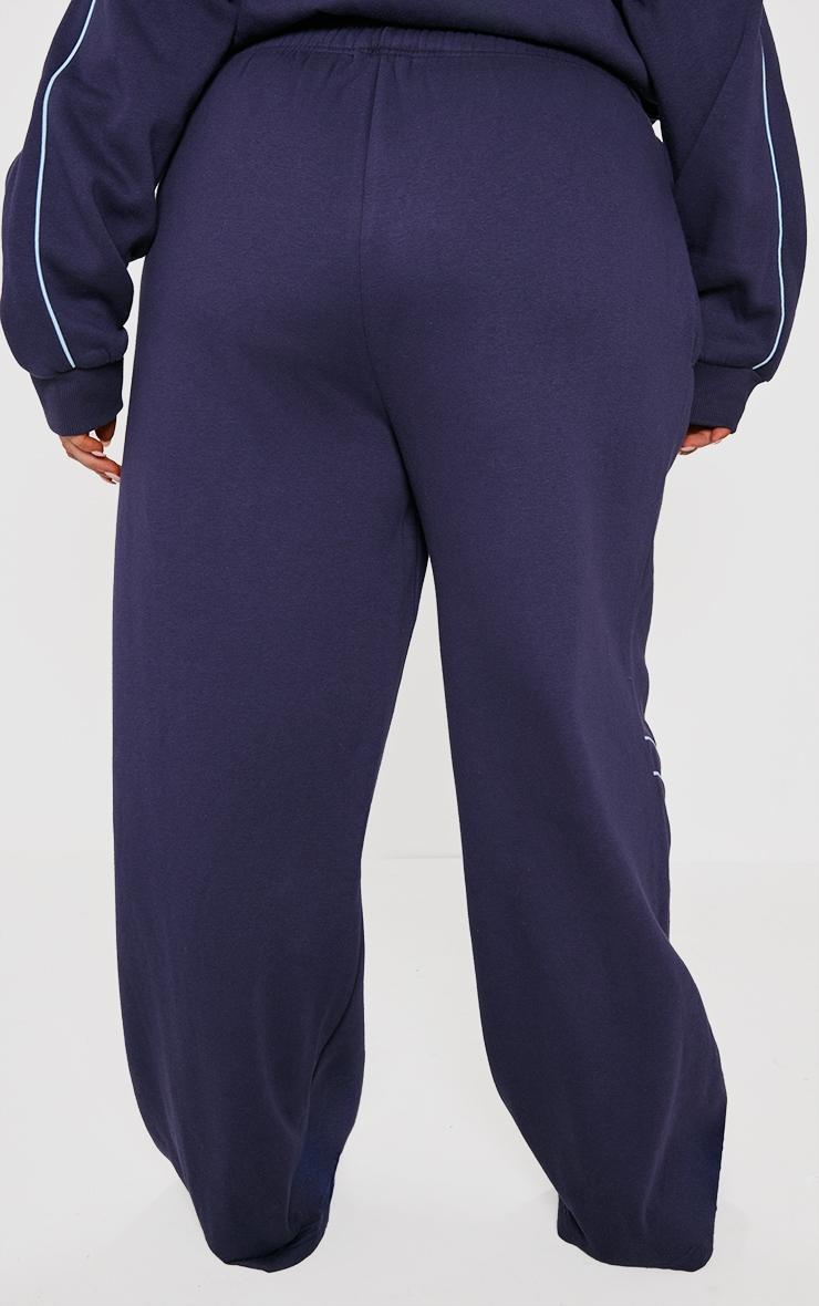 PRETTYLITTLETHING Plus Navy Embroidered Contrast Piping Straight Leg Sweatpants Product Image