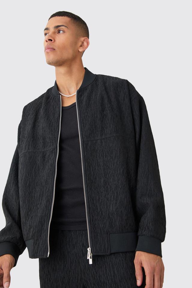 Textured Satin Oversized Bomber Jacket | boohooMAN USA Product Image