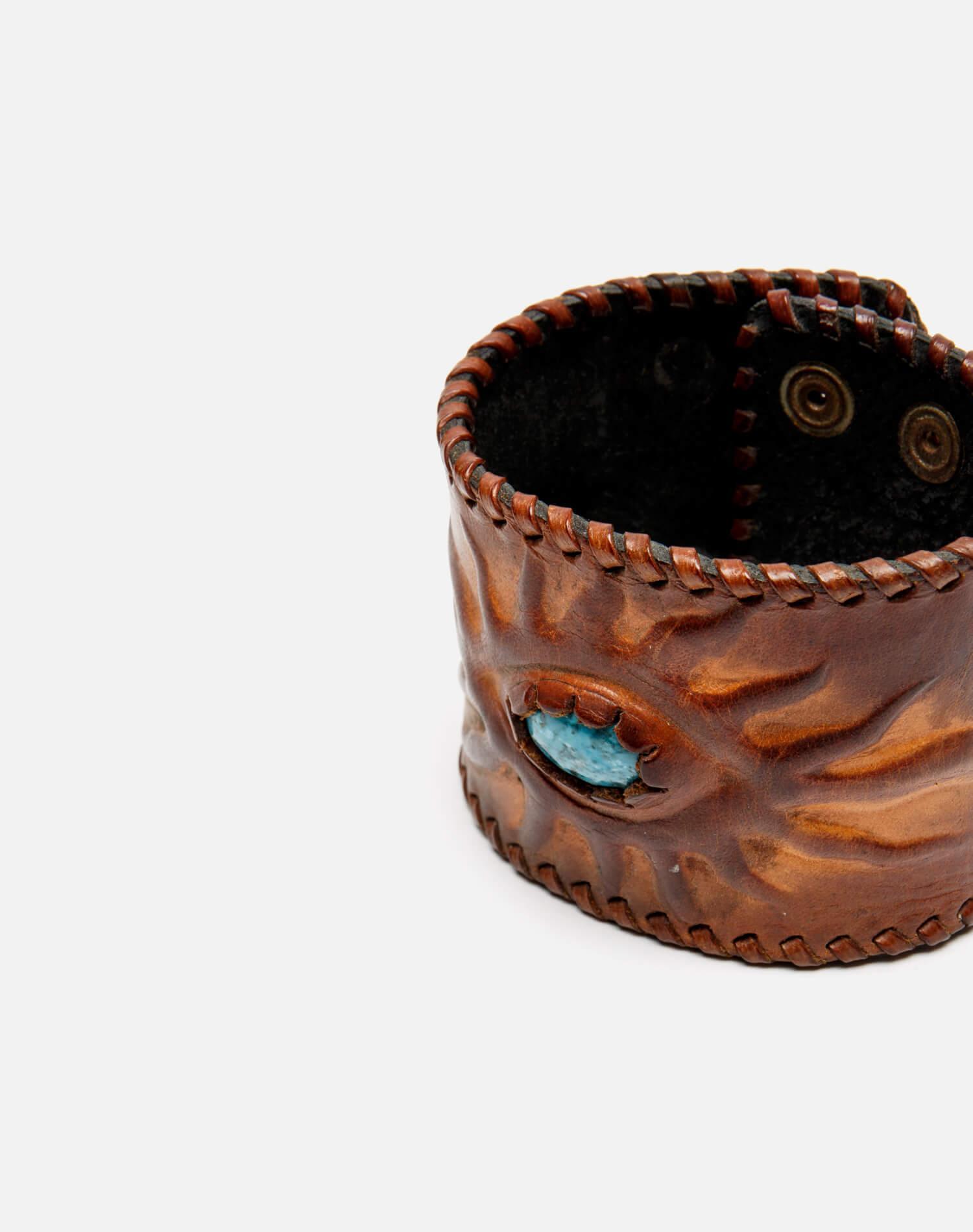 70s Leather Turquoise Cuff Female Product Image