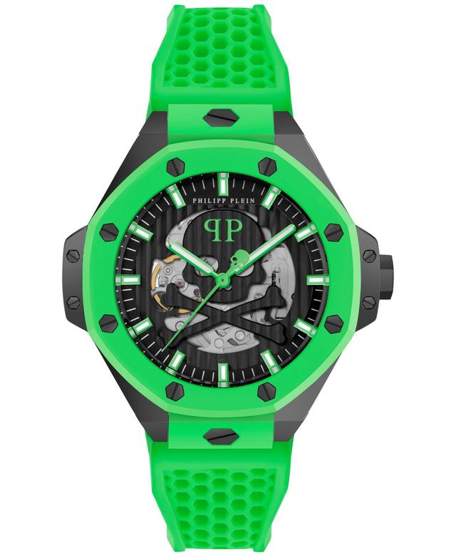 Philipp Plein Mens Automatic Skeleton Royal Green Silicone Strap Watch 46mm - Black Product Image