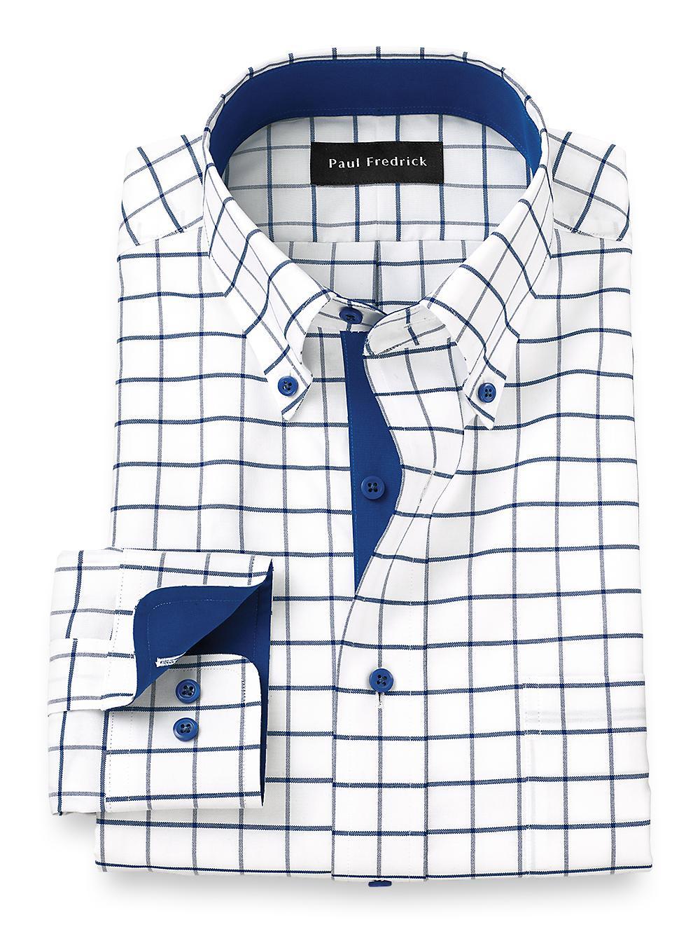 Tailored Fit Comfort Stretch Non-iron Check Dress Shirt With Contrast Trim Product Image