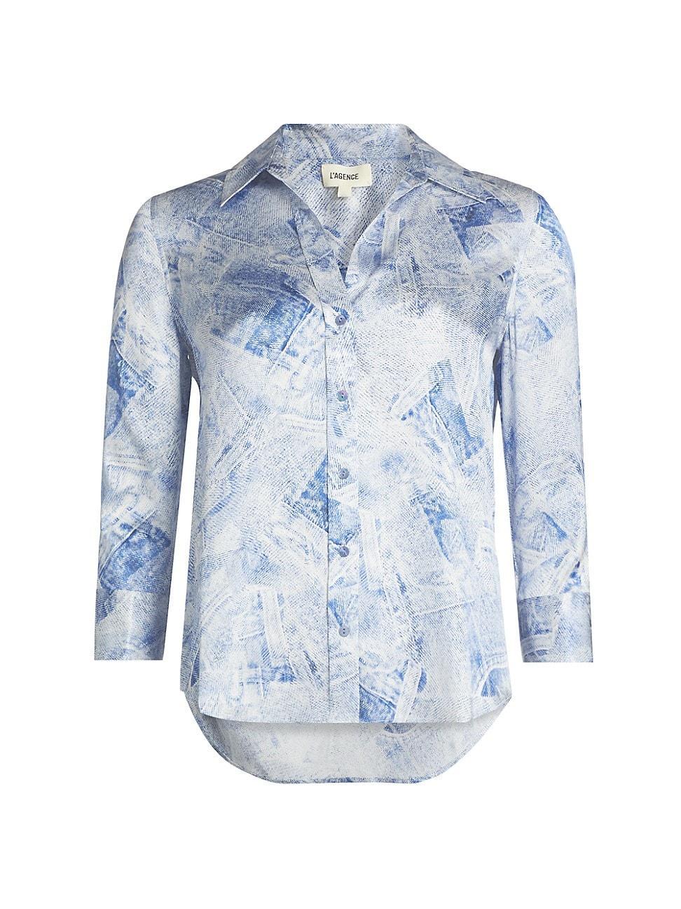 Womens Dani Denim-Print Silk Blouse Product Image