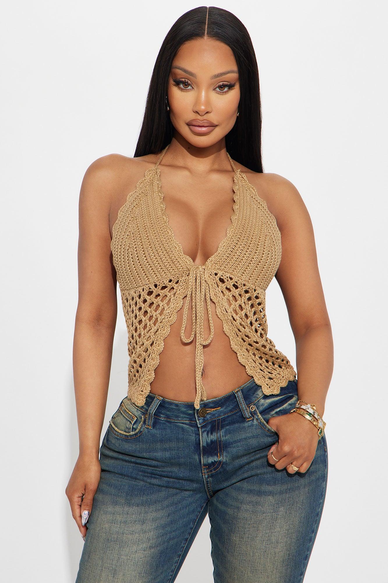 Malibu Crochet Halter Top - Tan Product Image