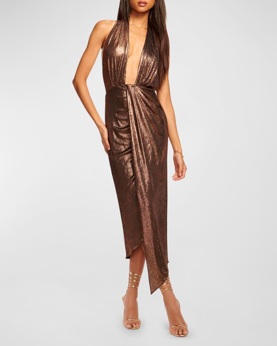 Mayberry Backless Plunging Shimmer Midi Dress Product Image