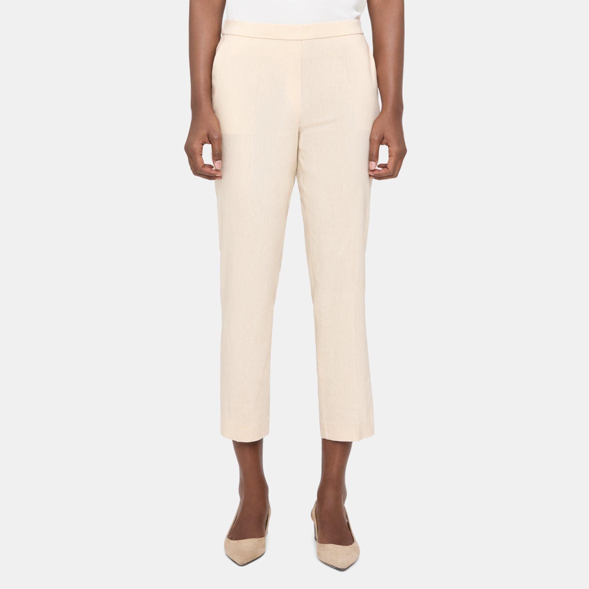 Linen Blend Mélange Slim Cropped Pull-On Pant | Theory Outlet Product Image