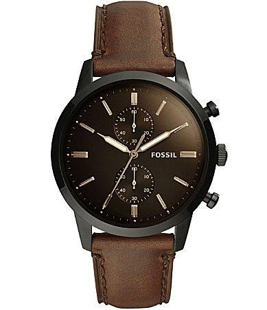 Fossil Mens Chronograph Townsman Brown Leather Strap Watch 44mm - Brown Product Image