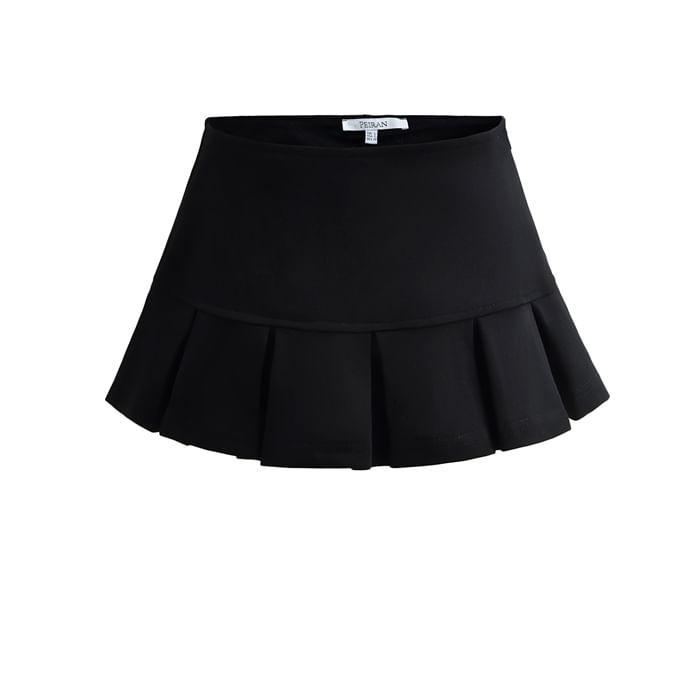 Low Rise Plain Pleated Mini A-Line Skirt Product Image