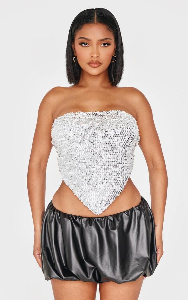 Shape Silver Sequin Bandeau Open Back Dip Hem Top Product Image