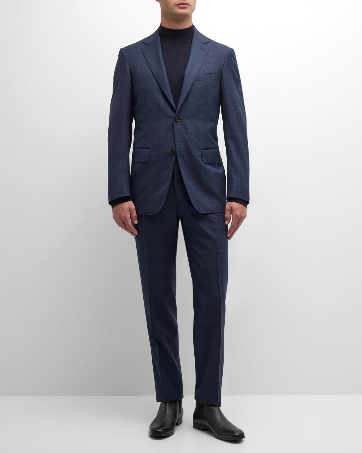 Mens Textured Windowpane Wool Suit Product Image