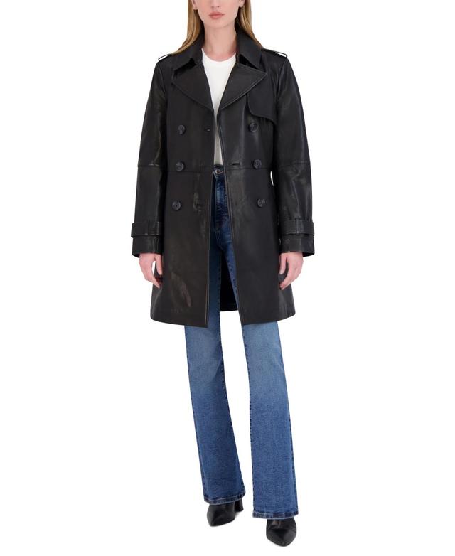 Tahari Womens Natalie Belted Leather Trench Coat Product Image