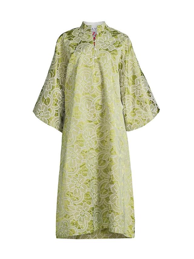 Womens Satin & Floral-Lace Midi Caftan Product Image