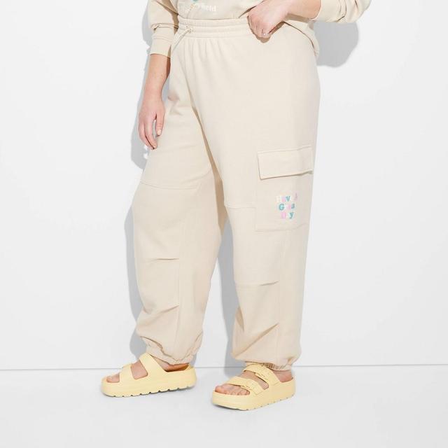 Womens Great Day SmileyWorld Graphic Joggers - Beige Product Image